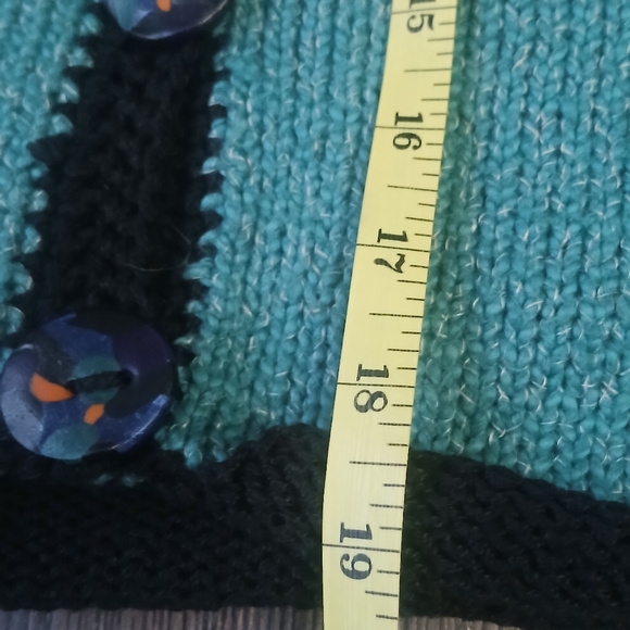 Vinatge Knit Art To Weatbutton Vest Teal Multicolor Trim Granny Size Medium - Picture 8 of 8